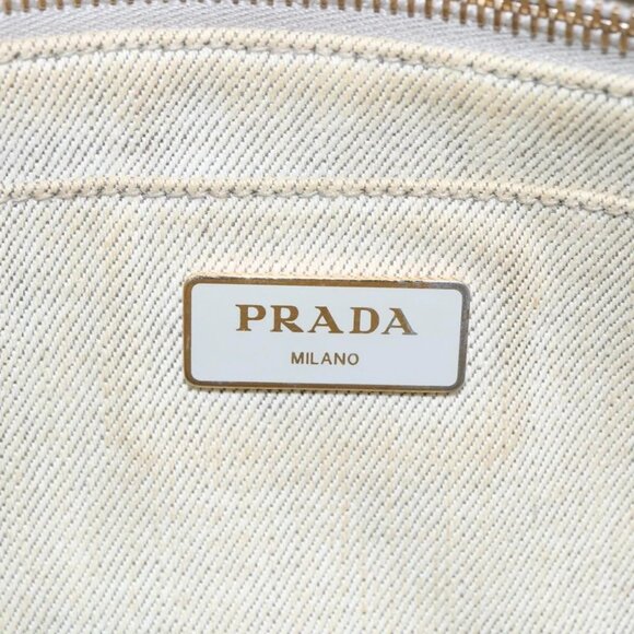 PRADA Canapa PM Hand Bag Canvas Gray Gold Auth bs23956 - Picture 12 of 16
